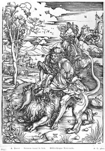 Samson aslanı öldürüyor, c.1496-98 by Albrecht Dürer