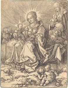 çimenli bir bankta kutsal aile by Albrecht Dürer
