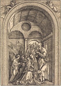 Tonozlu Salonda İki Melekli Kutsal Aile by Albrecht Dürer