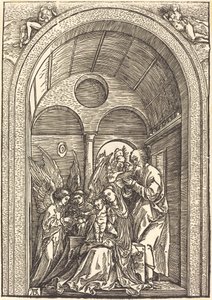 Tonozlu Salonda İki Melekli Kutsal Aile by Albrecht Dürer