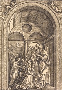 Tonozlu Salonda İki Melekli Kutsal Aile, c. 1504. by Albrecht Dürer