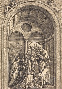 Tonozlu Salonda İki Melekli Kutsal Aile, c. 1504. by Albrecht Dürer
