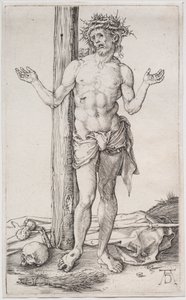 Üzüntülerin Adamı Ayakta, Ellerini Kaldırdı by Albrecht Dürer