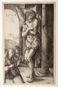 Oyulmuş Tutkudan Bakire ve Aziz John ile Sütunun Yanındaki Acıların Adamı by Albrecht Dürer