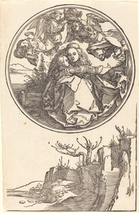 Bir Manzaranın Üzerinde İki Melek Tarafından Taçlandırılan Bakire by Albrecht Dürer