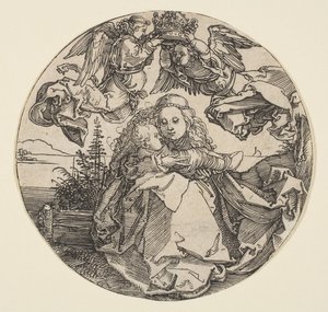 Bakire ve Çocuk İki Melek Tarafından Taçlandırılmış Bir Peyzaj manzarasının üzerinde, yaklaşık olarak. 1504. by Albrecht Dürer