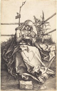 Çimenli Bir Bankta Bakire ve Çocuk by Albrecht Dürer