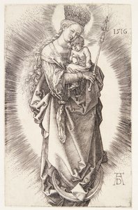 Bir hilal üzerindeki Bakire, yıldızlardan oluşan bir taç ve bir asa ile by Albrecht Dürer