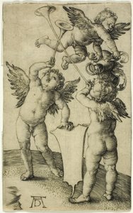 Kalkanlı ve Kasklı Üç Putti by Albrecht Dürer