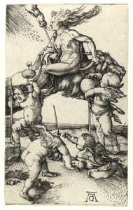 Bir keçinin üzerinde geriye doğru giden cadı, c.1505 by Albrecht Dürer