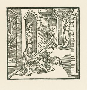 Bir halatçı, bir keşişin sadakatsiz karısının odasından çıktığını görür by Albrecht Dürer or Duerer