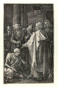 Aziz Peter ve Aziz John, tapınak kapısındaki sakatları iyileştiriyor by Albrecht Dürer
