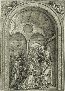 Tonozlu Salonda İki Melekle Kutsal Aile by Albrecht Dürer or Duerer