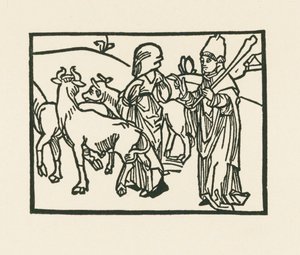 Cübbeleriyle sığırları kovan rahip ve önünden giden hizmetçi, c.1489-90 (gravür) by Albrecht Dürer or Duerer