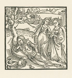 Meditasyondaki şövalyeye iki kızı da katılır by Albrecht Dürer or Duerer