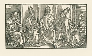 Üç piskopos ve iki keşiş by Albrecht Dürer or Duerer
