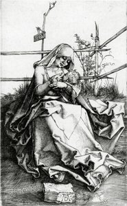 Bir çim bankta oturan Bakire ve Çocuk by Albrecht Dürer