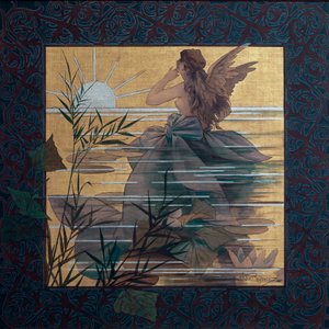 Güneş doğarken kanatlı bir peri ile kompozisyon - Resim Alexandre de Riquer i Ynglada (1856-1920)