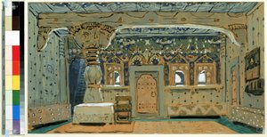 Nicolas (Nikolai) Rimski Korsakov (Rimski-Korsakov) (1844-1908) tarafından La Pskovitaine (La jeune fille de Pskov) operası için dekor hazırlığı (N.Rimsky Korsakov (Rimsky-Korsakov) tarafından Pskov Maiden operası için sahne tasarımı ) .Oeuvre de Alexander