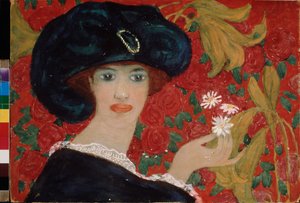 Kamelyalı Leydi. Alexander Vasilyevich Shevchenko'nun (Alexandre Chevtchenko) (1883-1948) çalışması, karton üzerine suluboya ve guaj