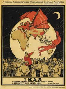 1 Mayıs. İşçilerin kaybedecek bir şeyleri yok ama kazanacak tüm dünyaları var - Apsit, Alexander Petrovich (1880-1944) - 1919 - Renkli litografi - 95x71 - Rusya Devlet Kütüphanesi, Moskova