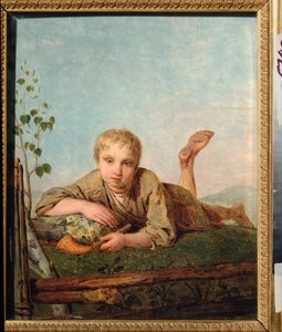 Pipolu çoban çocuk - Resim Alexei Gavrilovich Venetsianov (1780-1847), tuval üzerine yağlı boya, yaklaşık 1820, Rus sanatı by Aleksei Gavrilovich Venetsianov