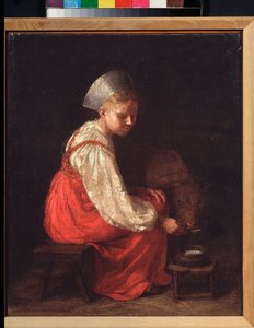 Buzağılı Köylü Kız - Tablo Alexei Gavrilovich Venetsianov (1780-1847), tuval üzerine yağlı boya