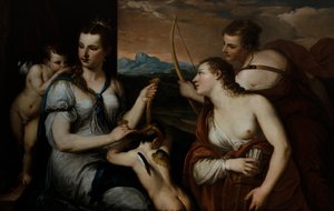 Venüs'ün gözlerini bağlayan Aşk Tanrısı by Alessandro (1588 1648) Varotari