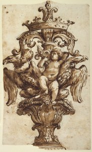 Bir koçun finiali için tasarım (kağıt üzerinde grafit üzerinde yıkama ile kalem ve kahverengi mürekkep) by Alessandro Algardi