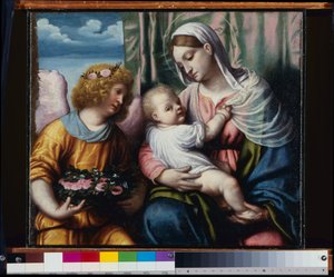 Çocuklu ve Melekli Madonna by Alessandro Bonvicino Moretto