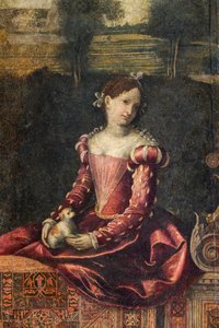 Soylu bir kadının portresi, Soylu Hanımların Küçük Odasının detayı (duvarlara yapıştırılmış tuval üzerine yağlı boya) by Alessandro Bonvicino Moretto