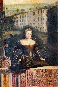 Soylu bir kadının portresi, Soylu Hanımların Küçük Odasının detayı (duvarlara yapıştırılmış tuval üzerine yağlı boya) by Alessandro Bonvicino Moretto