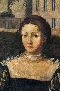 Soylu bir kadının portresi, Soylu Hanımların Küçük Odasının detayı (duvarlara yapıştırılmış tuval üzerine yağlı boya) by Alessandro Bonvicino Moretto
