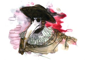 Aromatik maddelerle dolu gaga benzeri bir maske takan bir veba doktoru by Alessandro Lonati