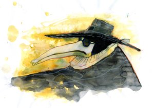 Aromatik maddelerle dolu gaga benzeri bir maske takan bir veba doktoru by Alessandro Lonati