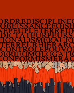 Diktatörlüğün, baskının, insan üzerindeki disiplinin, güç tarafından ezilmiş kalabalığın ve zorba korkusunun alegorisi - İllüstrasyon 2014 by Alessandro Lonati