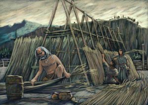 Palafitte evlerin inşaatı, tarih öncesi evler. by Alessandro Lonati