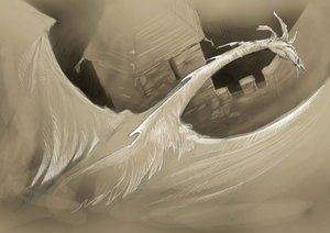 Fantastik Yaratık: Bir kale kulesinin üzerinde uçan bir ejderha Çizim, Alessandro Lonati by Alessandro Lonati