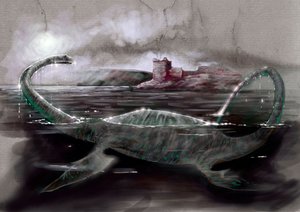 Fantastik canavarlar ve yaratıklar, kriptozooloji: İskoçya'daki Loch Ness canavarı Nessie'nin temsili - Çizim, Alessandro Lonati, 2012 by Alessandro Lonati