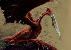 Fantastik canavarlar ve yaratıklar, kriptozooloji: Batı Zambiya'nın Mwinilunga bölgesinin Jiundu bataklıklarında görüldüğü söylenen uçucu bir pterosaur benzeri yaratık olan bir kongamato'nun temsili - Çizim, Alessandro Lonati, 2012 by Alessandro Lonati