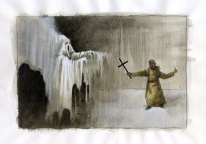 Elinde haç tutan bir keşiş ile hayalet arasındaki kavga Alessandro Lonati by Alessandro Lonati