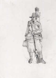 Birinci İmparatorluk (1804-1814 ve 1815): Avusturya-Macaristan ordusunun askeri (Avusturya-Macaristan), öncü sapeur (veya öncü). Alessandro Lonati'nin çizimi by Alessandro Lonati