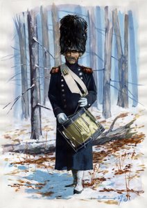 Birinci İmparatorluk (1804-1814 ve 1815): büyük Napolyon ordusunun askeri, Fransız İmparatorluk Muhafızlarının el bombalarının mantolu davulu by Alessandro Lonati