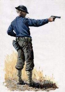 Birinci Dünya Savaşı 1914-1918: 1917'de Batı Cephesinde tabancalı Amerikan ordusu piyadesi. Alessandro Lonati'nin çizimi by Alessandro Lonati