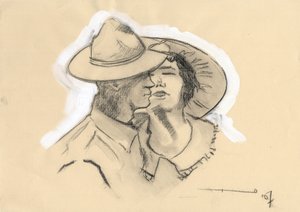 Birinci Dünya Savaşı 1914-1918: Amerikan ordusunun GI veya GI'sı nişanlısını savaşa gitmek için terk etti. Alessandro Lonati'nin çizimi by Alessandro Lonati
