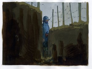 Birinci Dünya Savaşı: Bir siperde kıllı bir Fransız ordusu muhafızı by Alessandro Lonati