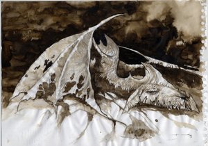 Fantastik ve efsanevi bir hayvanın tasviri: ölü ejderha leşi. Alessandro Lonati'nin çizdiği renk. by Alessandro Lonati