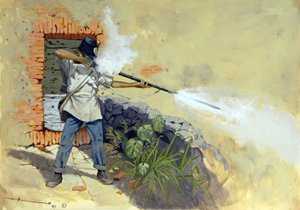 İtalyan harekatı: Avusturyalı I. François-Joseph (Francois Joseph) Avusturya-Macaristan İmparatorluğu ile Napolyon III ve Victor Emmanuel II'nin (Victor-Emmanu) Fransız-Sardunya koalisyonu arasındaki Solferino savaşında ateş açan Avusturyalı bir piyade by Alessandro Lonati