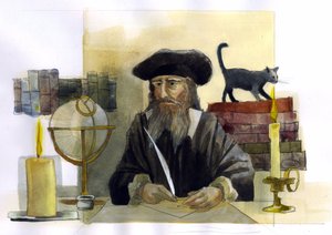 Michel de Notre Dame'ın (Nostradamus) Portresi İngiliz astrolog - Nostradamus'un Portresi, Michel de Notre Dame (1503-1566) astrolog ve doktor francais Çizim, Alessandro Lonati by Alessandro Lonati