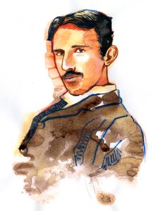 Sırp asıllı Amerikalı mucit ve mühendis Nikola Tesla'nın portresi (Sırp Amerikalı Nikola Tesla mucidi, elektrik mühendisi, makine mühendisi, fizikçinin portresi) by Alessandro Lonati